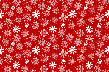 Naklejka na ściany i meble Christmas festive pattern of snowflakes on a red background