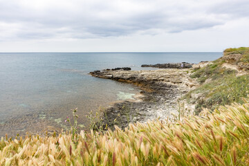 Cape Tarkhankut on the Crimean peninsula. The rocky coast of the Dzhangul Reserve in the Crimea....