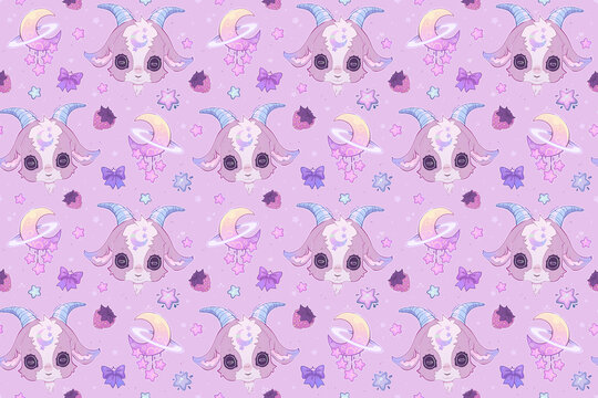 Cute pattern with baphomet and magic items