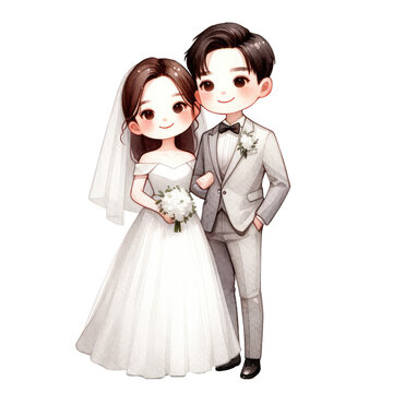 watercolor cute wedding couple clipart