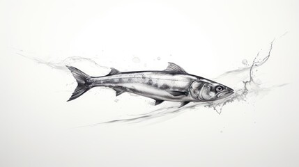 A mackerel drawing sketch charcoal abstract expressionism solid lines white isolated background. - obrazy, fototapety, plakaty