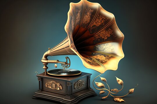 background Retro notes musical gold gramophone Vintage