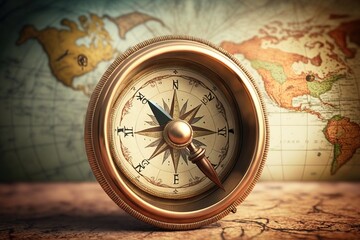 Fototapeta na wymiar concept Travel map world old compass Vintage