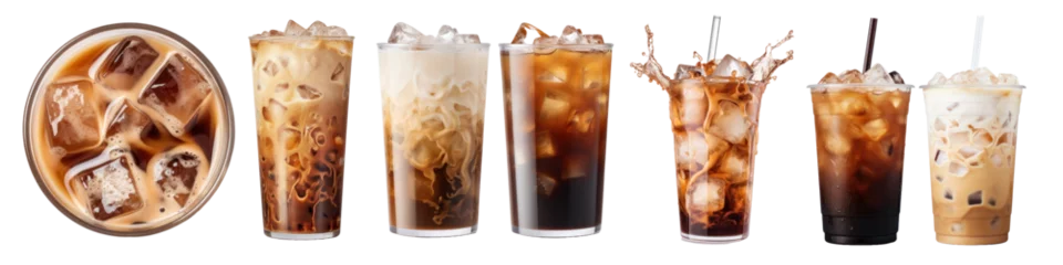 Foto op Aluminium Collection of Iced Coffee Drinks in Various Cups on Transparent Background © Bismillah