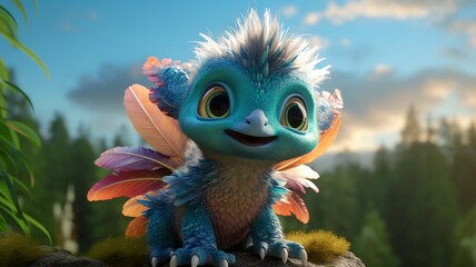 An adorable and fluffy baby dinosaur with feathers Ai generated art