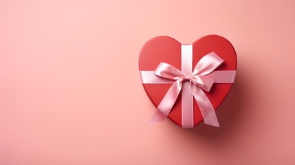 Love in a box: A beautifully wrapped gift with a red ribbon and heart-shaped decoration, symbolizing affection and celebration for occasions like Valentine's Day, weddings.