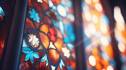 Fotobehang Colorful stained glass windows of the church. Religious background © Anastasia Boiko