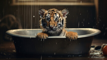 Baby tiger in the bathtub