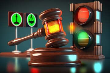 signs traffic lights traffic gavel Judge concept law Traffic - obrazy, fototapety, plakaty