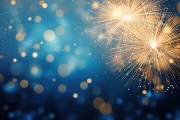 Blue and gold Abstract background with fireworks and bokeh on New Year's Eve graphic resources - Powered by Adobe