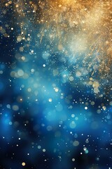 Fototapeta premium Blue and gold Abstract background with fireworks and bokeh on New Year's Eve graphic resources
