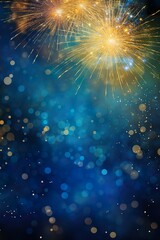 Blue and gold Abstract background with fireworks and bokeh on New Year's Eve graphic resources - obrazy, fototapety, plakaty
