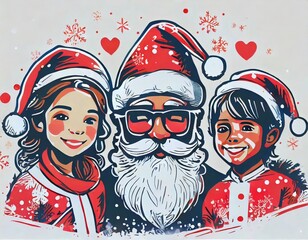 cartoon portrait of santa claus with children
