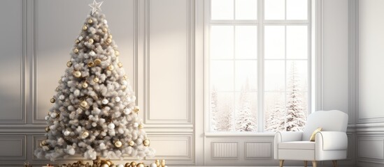 In a corner of the room, an exquisitely decorated fir tree stood tall, isolated against a pristine white background, symbolizing the joyous celebration of Christmas, with its myriad of colorful