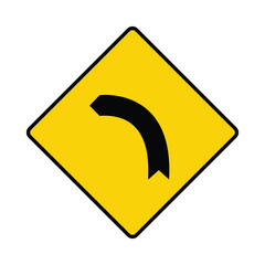 dangerous turn bends sign to left, yellow background diamond shaped road sign