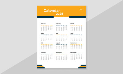 Modern Simple One Page Wall Calendar 2024. Minimal Design For Print