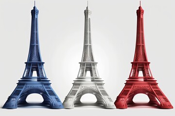 background white isolated France flag colors Towerin Eiffel Three