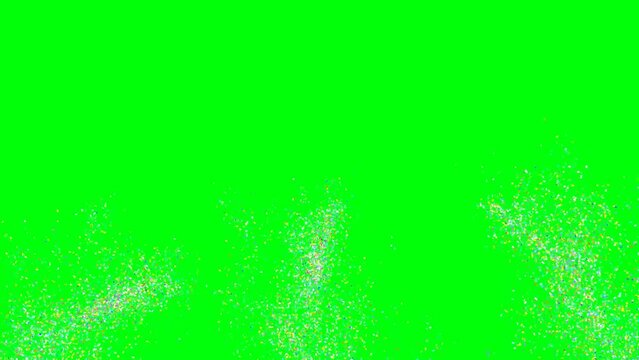 ten thousand colorful confetti explosion from three direction as transparent greenback background..