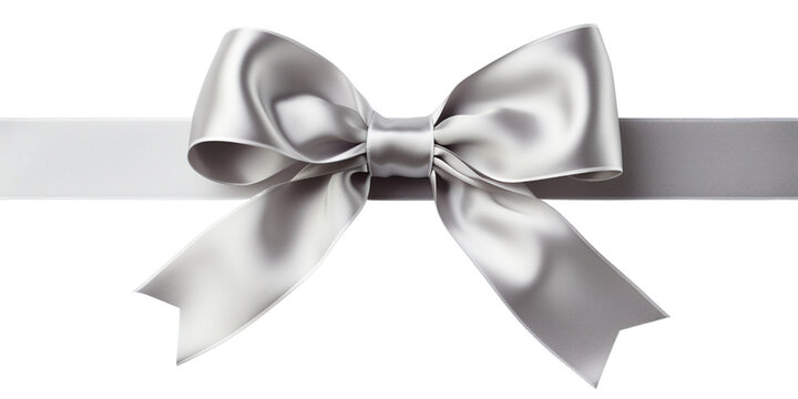 Silver ribbon and bow with grey isolated on white background