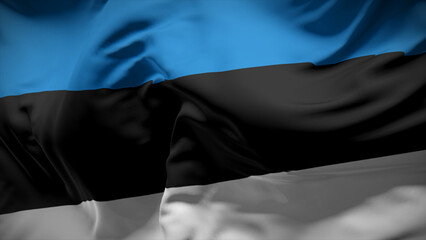 Close-up view of Estonia national flag fluttering in the wind.