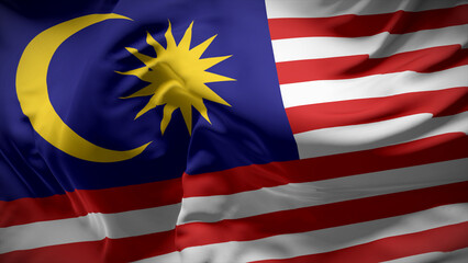 Close-up view of Malaysia national flag fluttering in the wind.