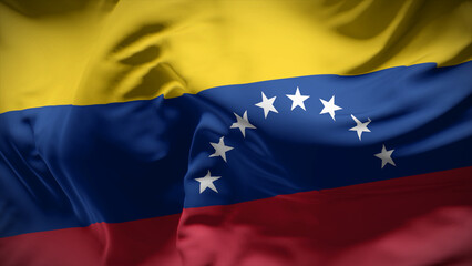 Close-up view of Venezuela national flag fluttering in the wind.