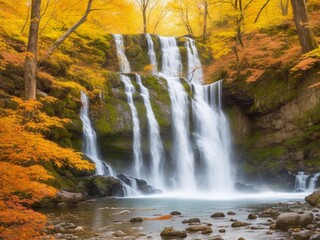 Fototapeta na wymiar waterfall in autumn generated by AI