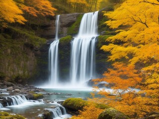 waterfall in autumn generated by AI