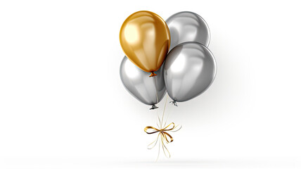 four New Years eve golden and silver balloons isolated on white