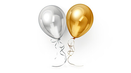 Two New Years eve golden and silver balloons isolated on white