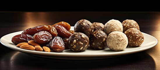 The health-conscious customer ordered a nutritious dessert dish made of organic ingredients such as dates, palm, almond, oatmeal, and various nuts, resulting in tasty and energizing date balls that