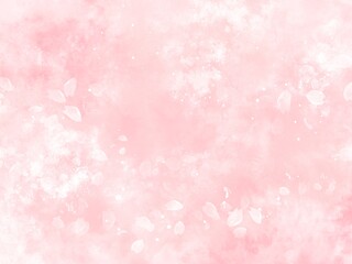 ピンクの水彩テクスチャ桜の花びら入り背景