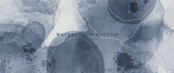 Vector watercolor dark blue background with imitation of a natural brush for decoration, wallpaper, covers.