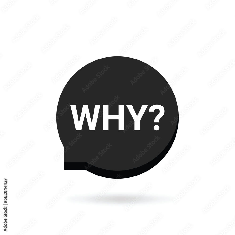 Poster black speech bubble with shadow like why icon. concept of chat box for faq or query message. flat st