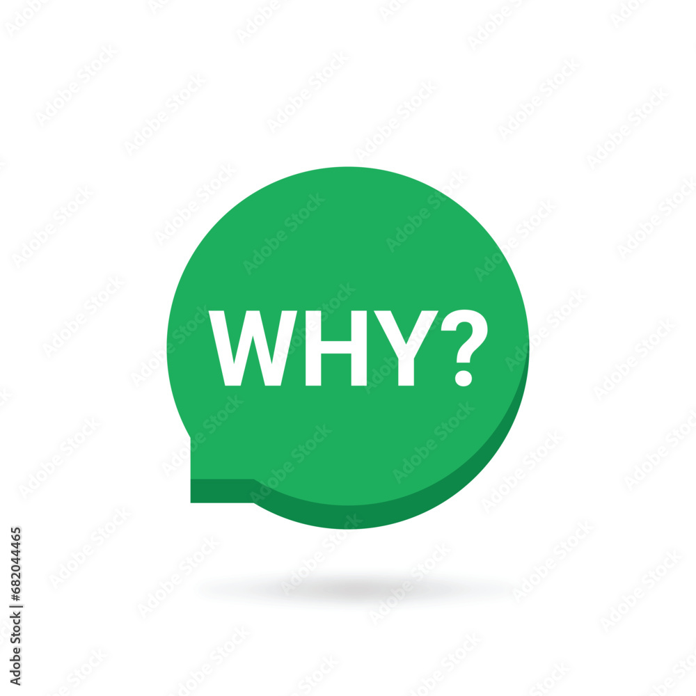 Poster green why icon on speech bubble with shadow. flat style trend modern simple request logotype graphic