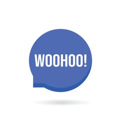 blue woohoo popup bubble like message icon. flat cartoon style trend modern simple logotype graphic art design element isolated on white background. concept of surprise reaction or woo hoo buble
