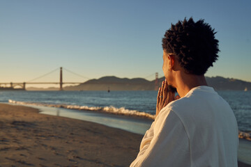 Fototapeta premium Portrait of Black Man at The Beach 