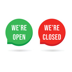 red and green open closed bubbles. concept of group of retail messages. cartoon flat style trend modern logotype graphic art design isoalted on white background
