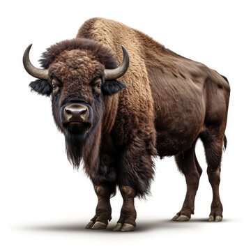 A Bison full shape realistic photo on white background