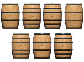 wooden barrel collection isolated 3d render