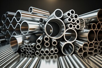 products rolled metal fferent background warehouse tubes profiles steel Stainless - obrazy, fototapety, plakaty