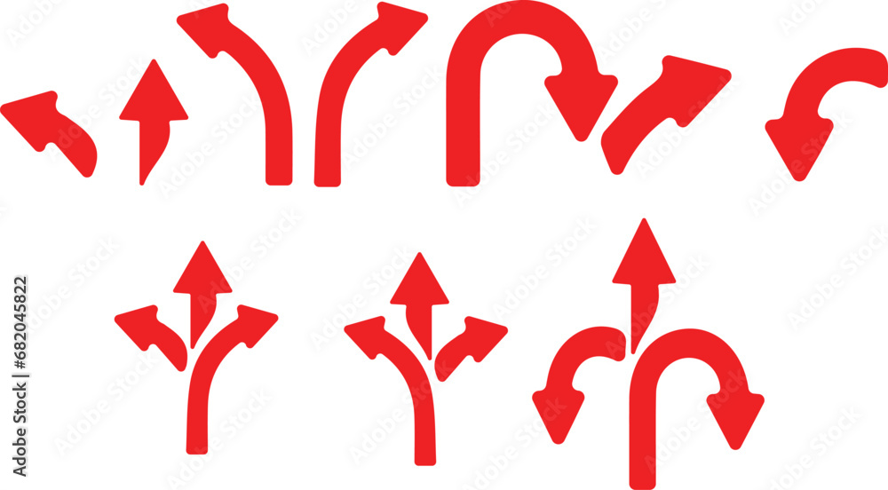 Poster red arrow set. all direction arrow vector set. arrow icon isolated on white background. all directio