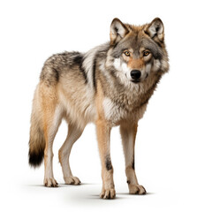 A wolf full shape realistic photo on white background