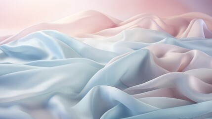 Obraz premium a painting of white and pink fabric on a pink and white background with a soft pink and blue hue to the left of the image and a soft pink and white backdrop to the right of the left.