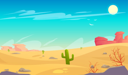 Fototapeta na wymiar Desert landscape with cactuses illustration background
