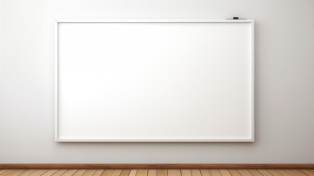 Big rectangular whiteboard with white border in a room.