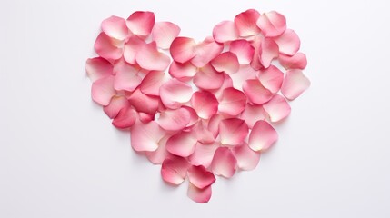  a heart - shaped arrangement of pink petals on a white background for a valentine's day card or a wedding or valentine's day gift for someone else.