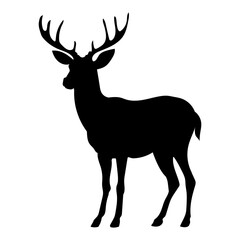 Obraz premium Silhouette of a deer with beautiful antlers on a white background, vector illustration