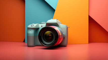 DSLR camera against a multicolored background, symbolizing the vibrant world of photography.
