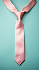 Soft pink tie on a blue background, epitomizing sophistication in men's formal attire.
